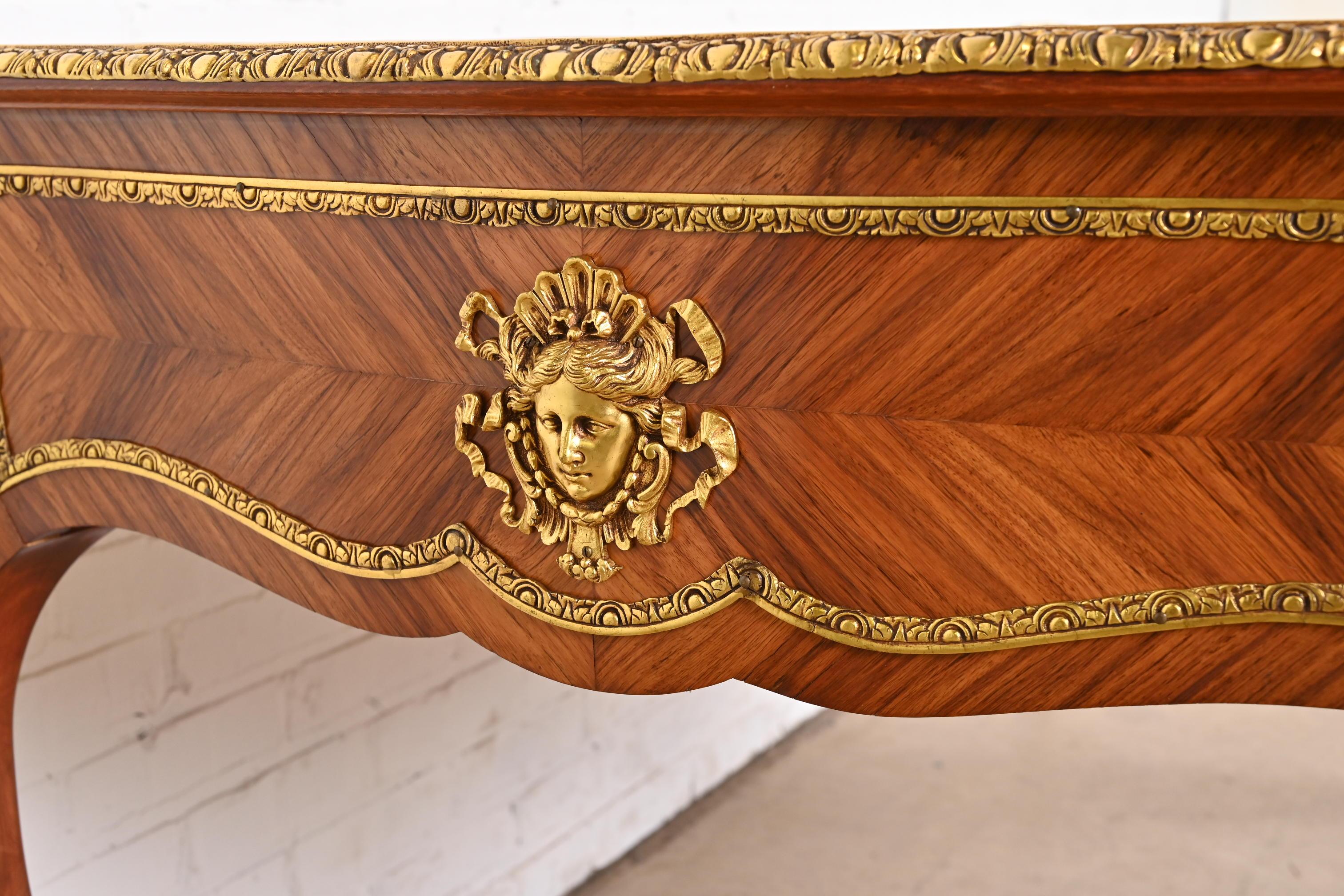 French Louis XV Kingwood Executive Bureau Plat Desk With Mounted Bronze Ormolu 9