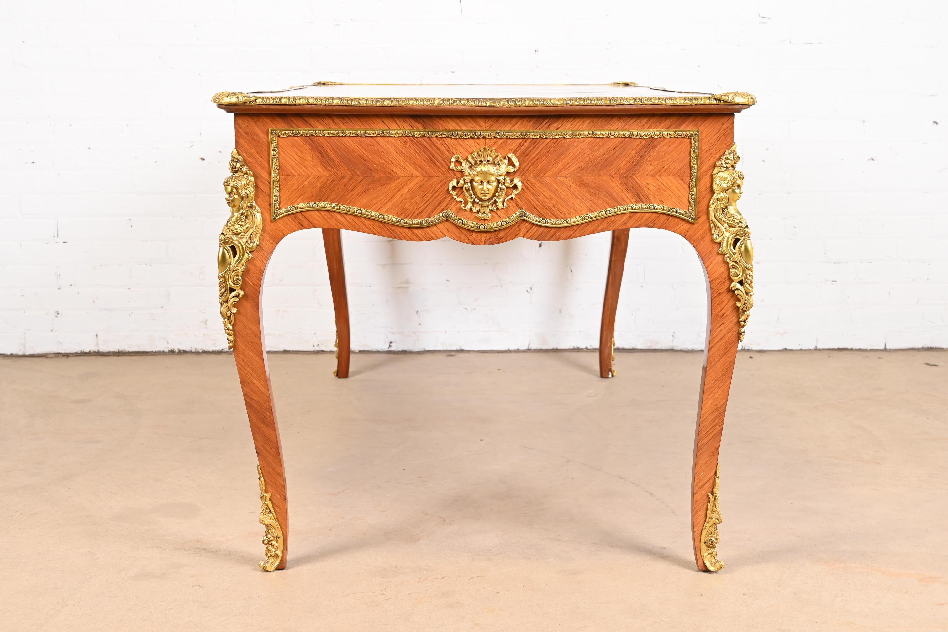 French Louis XV Kingwood Executive Bureau Plat Desk With Mounted Bronze Ormolu 10