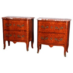 French Louis XV Kingwood Inlaid and Marble Commodes, Manner of Francois Linke