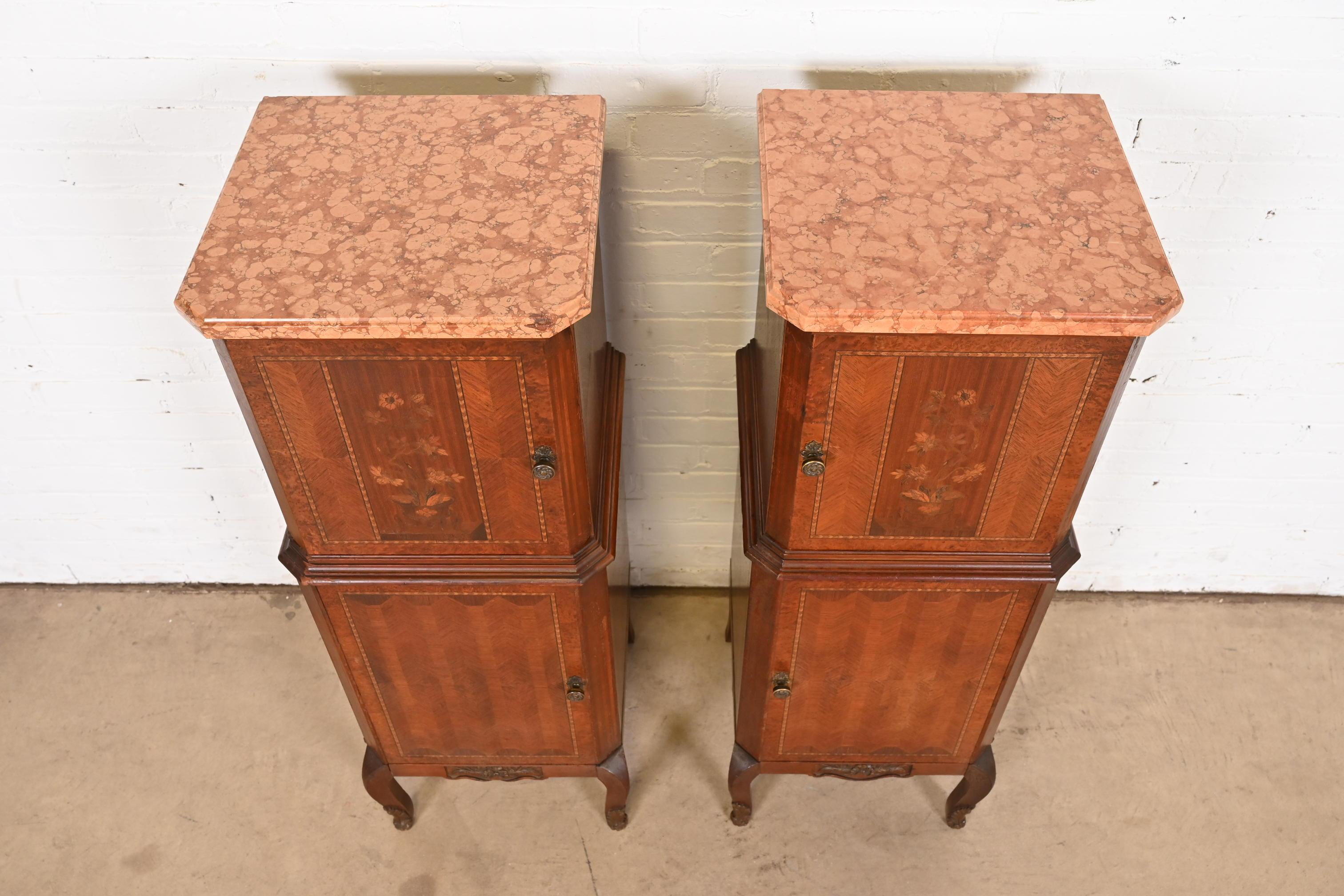 French Louis XV Kingwood Inlaid Marquetry Marble Top Lingerie Chests, Pair For Sale 10