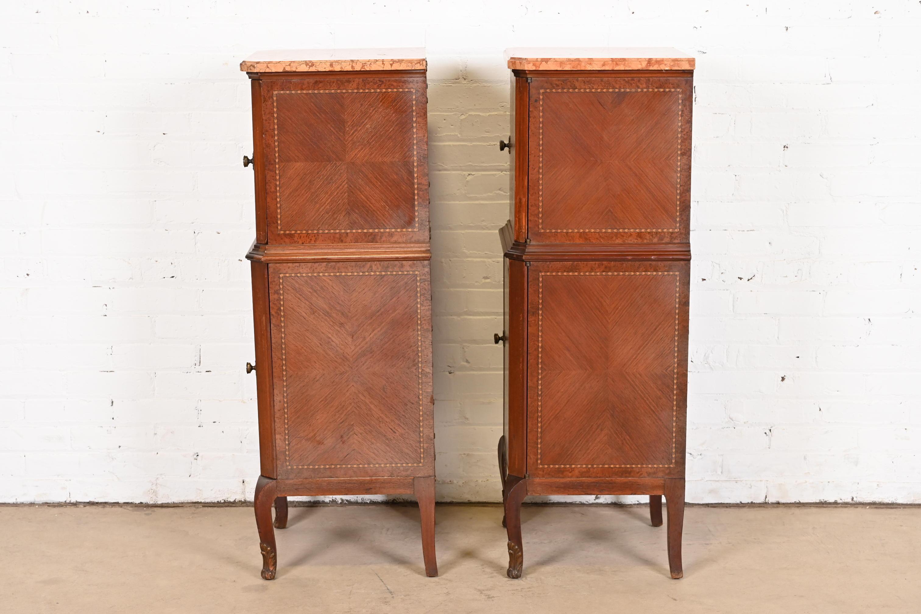 French Louis XV Kingwood Inlaid Marquetry Marble Top Lingerie Chests, Pair For Sale 12