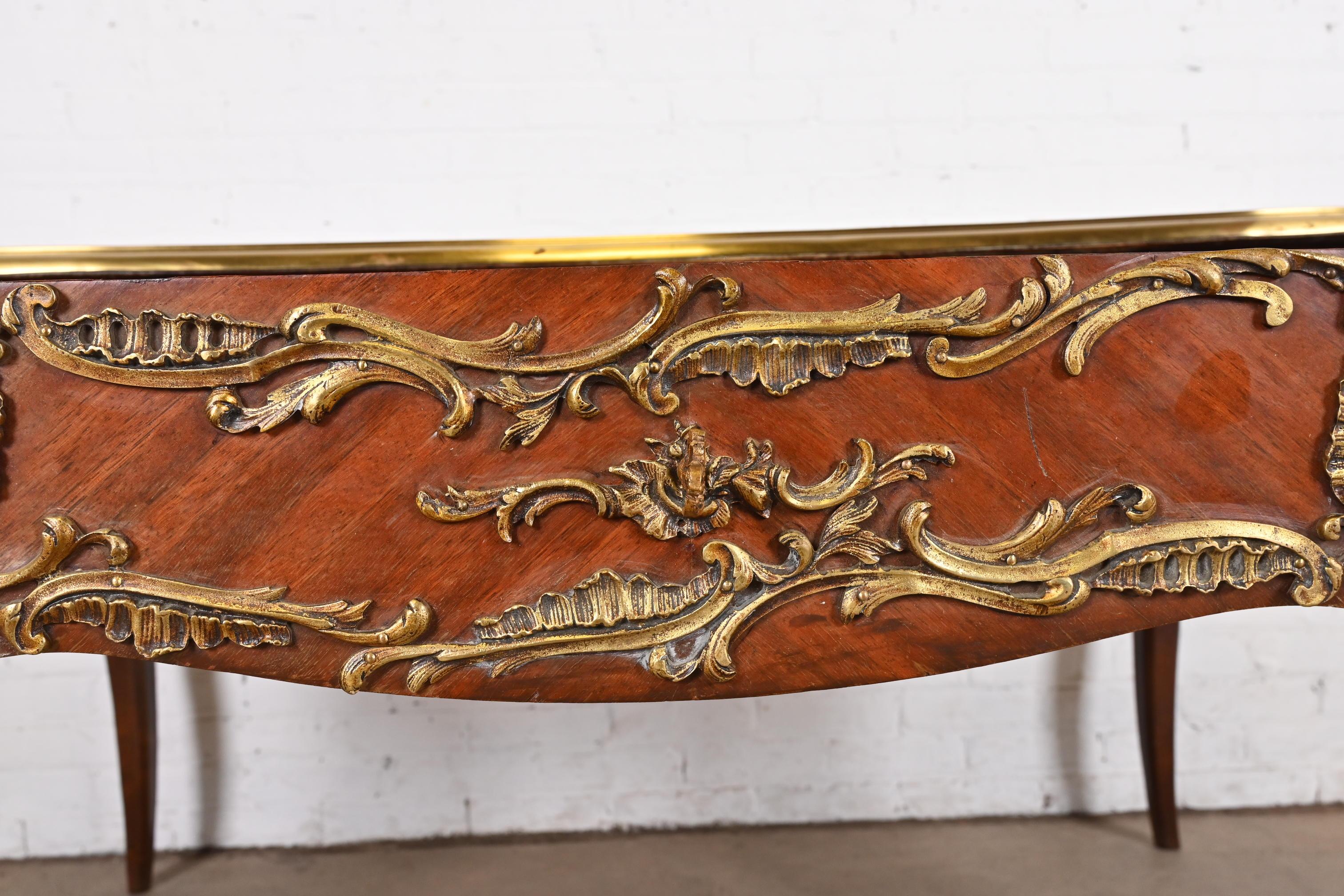 French Louis XV Kingwood Leather Top Bureau Plat Desk With Gilt Bronze Ormolu For Sale 3