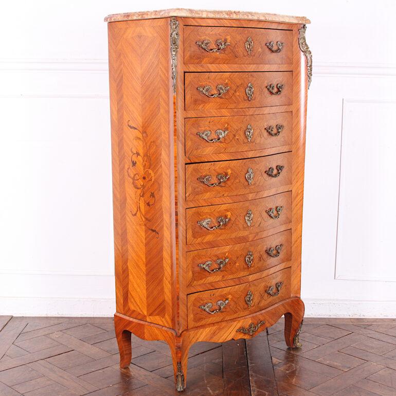 Veneer French Louis XV Kingwood Semainier with Marquetry