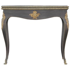 French Louis XV Lacquered Rosewood Game Table with Gilt Ormolu and Red Leather