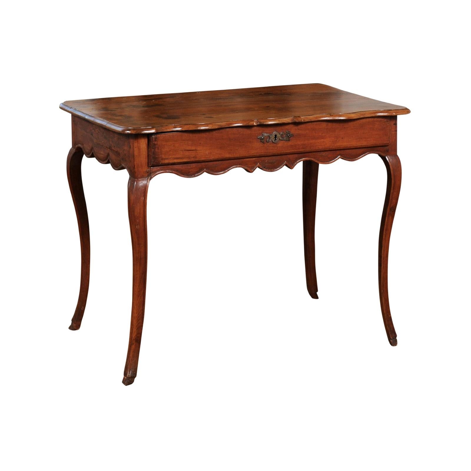 French Louis XV Late 18th Century Cherry Table with Drawer from the Rhône Valley For Sale