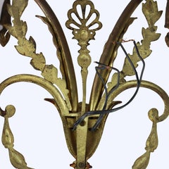 French Louis XV Laurel Wreath Bronze Double Candle Electric Wall Sconces c1900