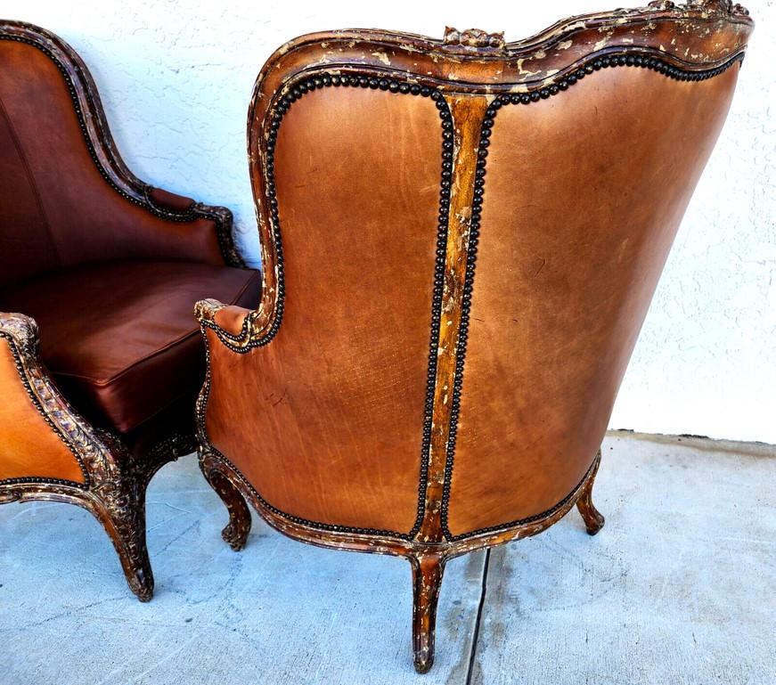 French Louis XV Leather Library Armchairs by Theodore Alexander 7