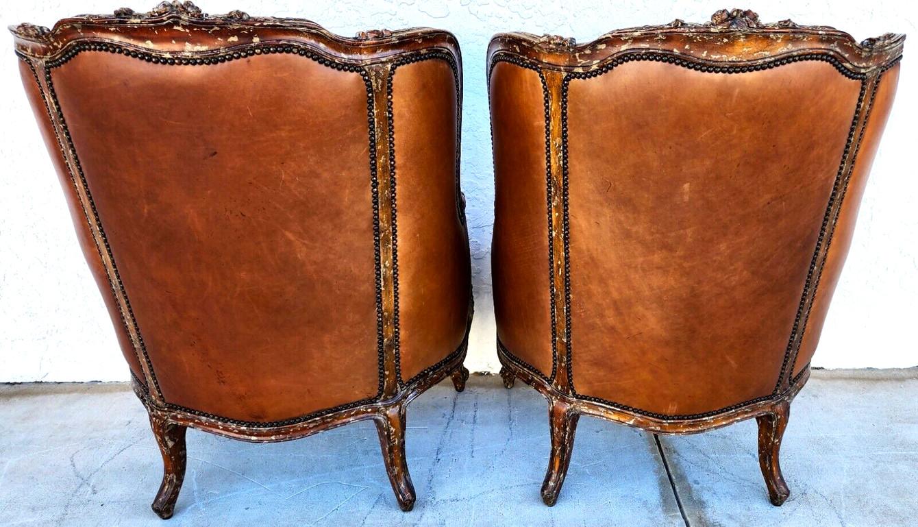 French Louis XV Leather Library Armchairs by Theodore Alexander For Sale 8