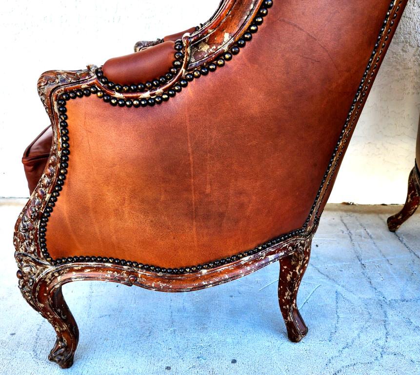 French Louis XV Leather Library Armchairs by Theodore Alexander For Sale 10