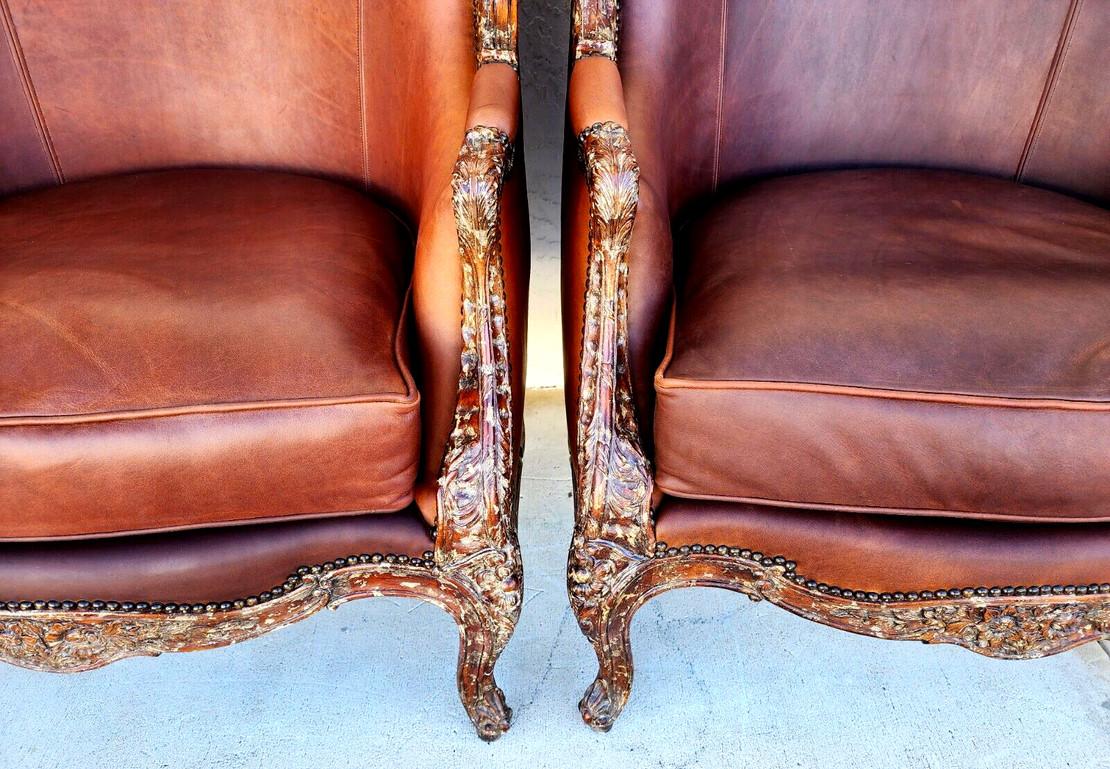 French Louis XV Leather Library Armchairs by Theodore Alexander For Sale 1
