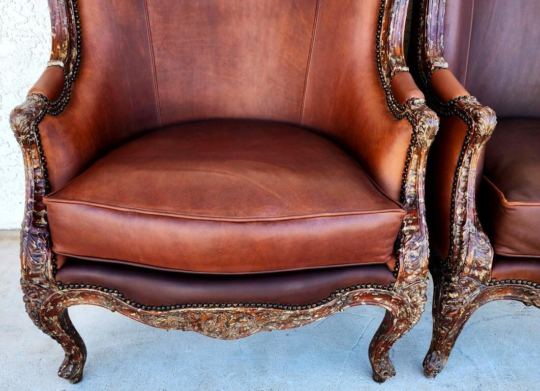 French Louis XV Leather Library Armchairs by Theodore Alexander For Sale 3