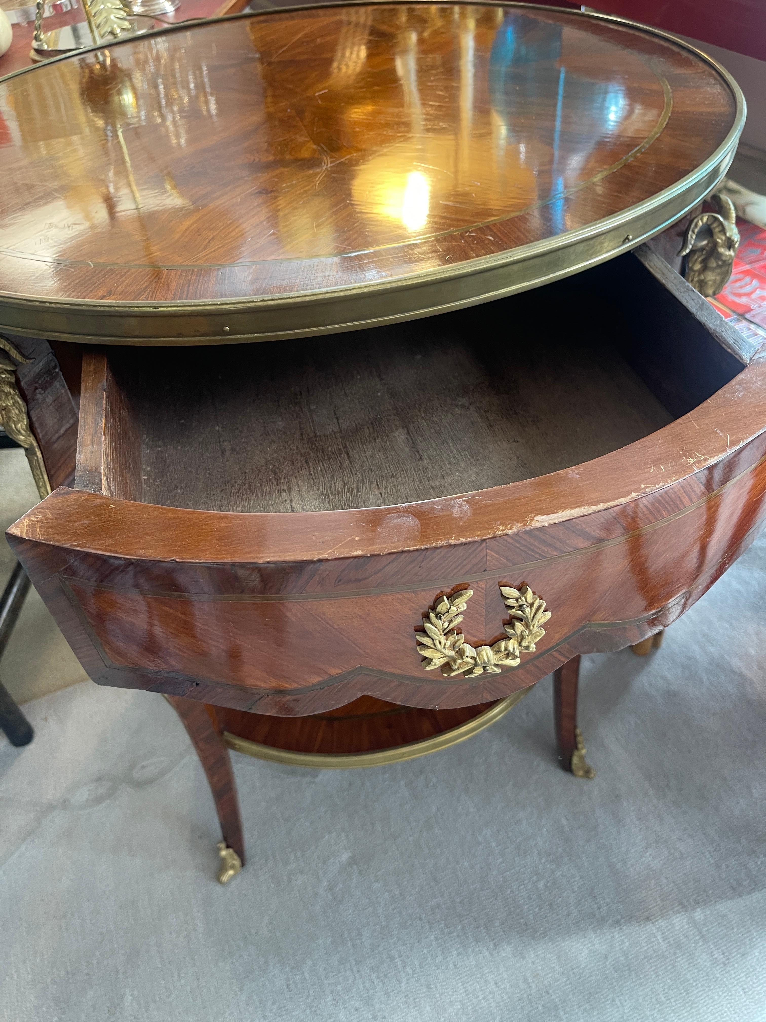French Louis XV/Louis XVI Style Kingwood  Marquetry & Bronze Mounts Side Table 4