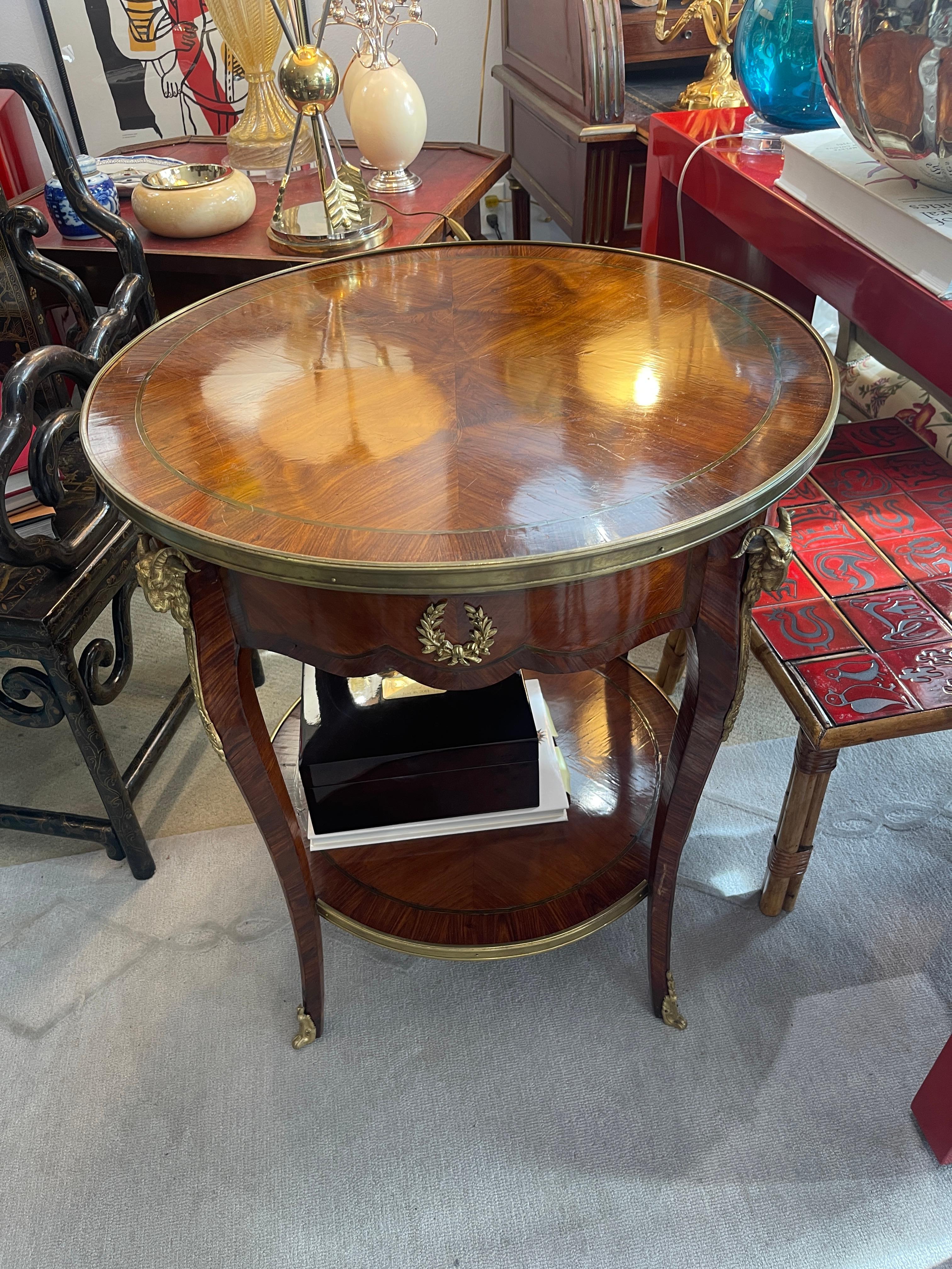 French Louis XV/Louis XVI Style Kingwood  Marquetry & Bronze Mounts Side Table 6