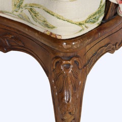 French Louis XV Mahogany & Cane Chair With Carved Floral Elements C1910