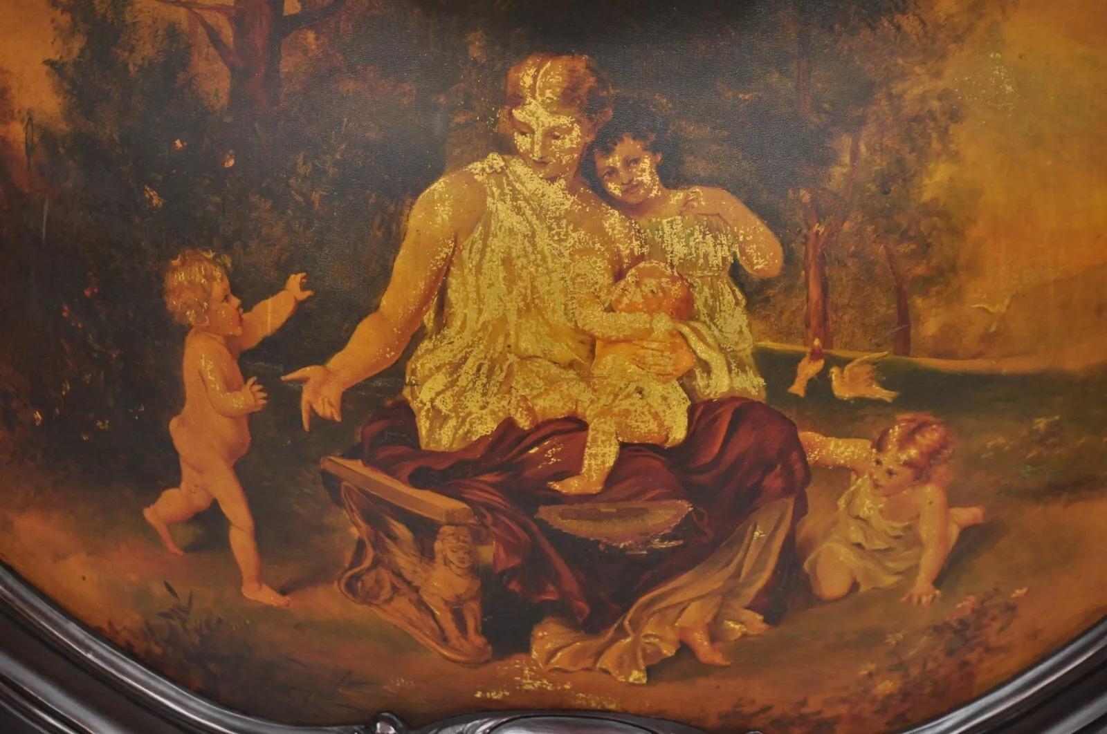 French Louis XV Mahogany Hand Painted Curved Glass Vernis Martin Curio Cabinet For Sale 5