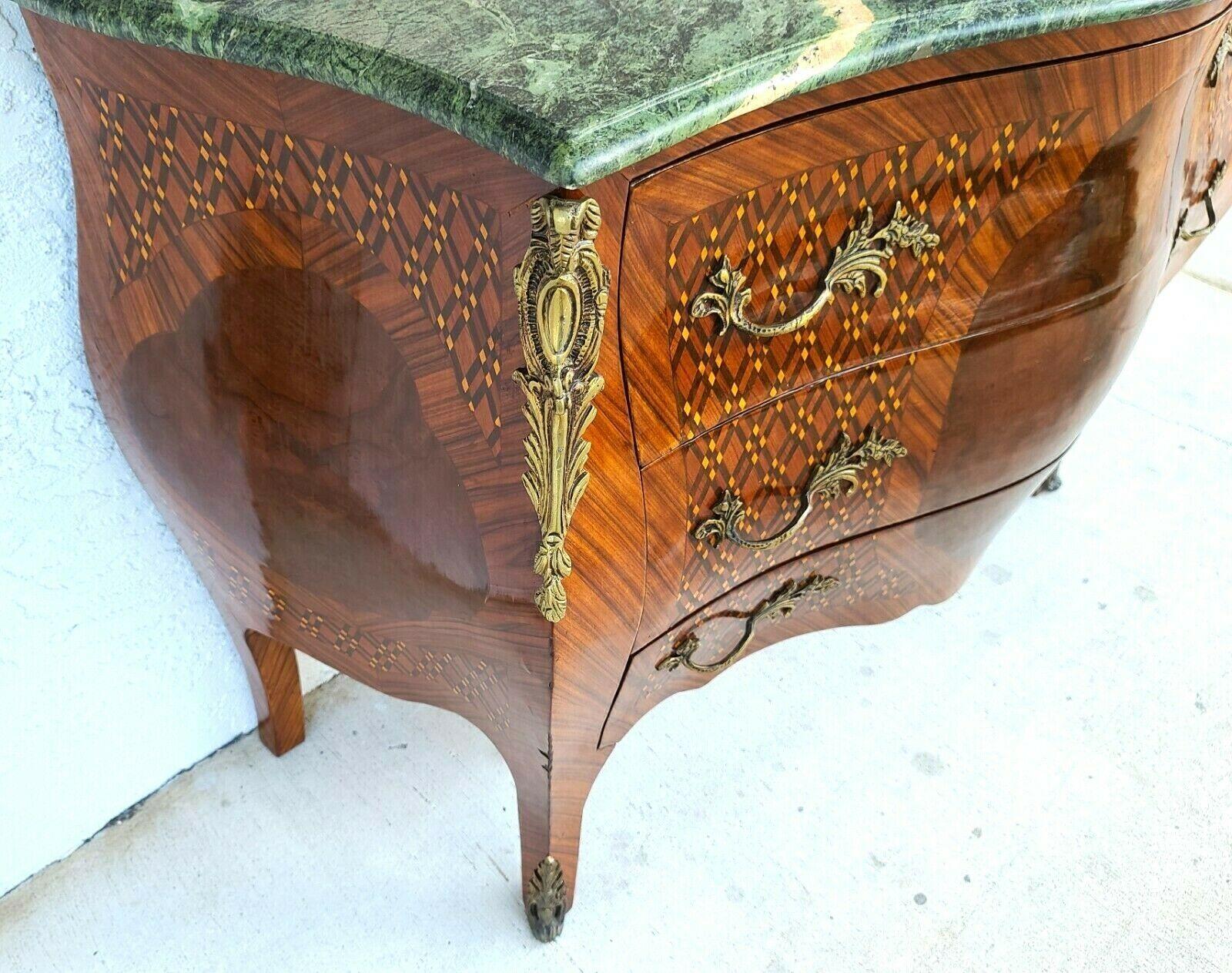 20th Century French Louis XV Mahogany Marble Top Commode Bombay Chest Ormolu Mounts For Sale