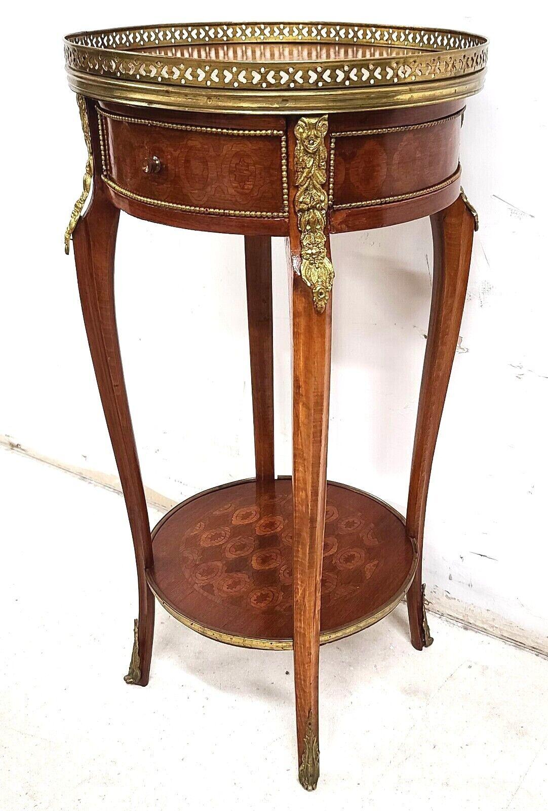 Brass French Louis XV Mahogany Ormolu Mounted Petite Lamp Side Table