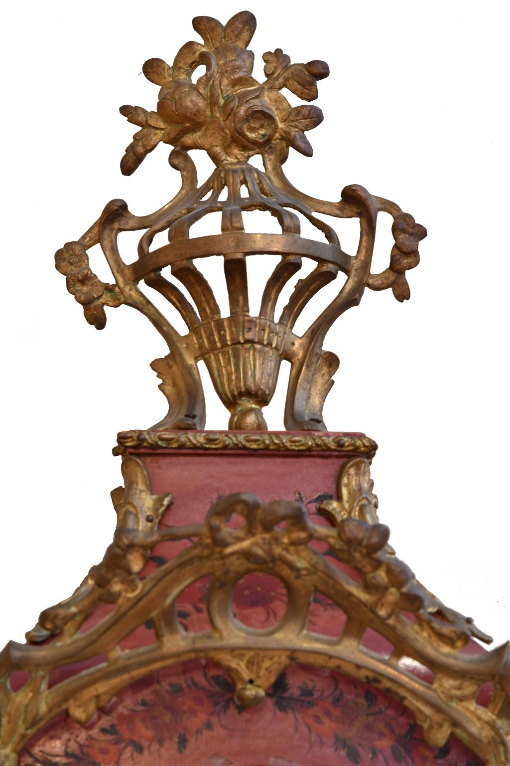 18th Century French Louis XV Mantel Clock w/ Ormolu & Painted Flowers by Perrard In Good Condition For Sale In Miami, FL