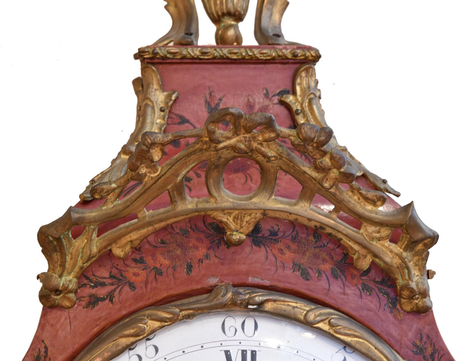 Enamel 18th Century French Louis XV Mantel Clock w/ Ormolu & Painted Flowers by Perrard For Sale