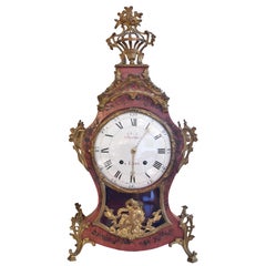 18th Century French Louis XV Mantel Clock w/ Ormolu & Painted Flowers by Perrard