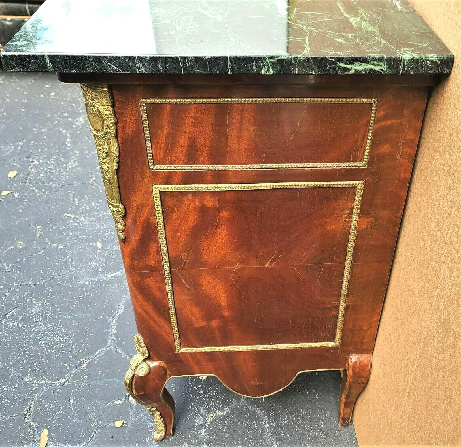 20th Century French Louis XV Marble Top Chest Dresser TV Stand Sideboard w Gilt Ormolu Mounts For Sale