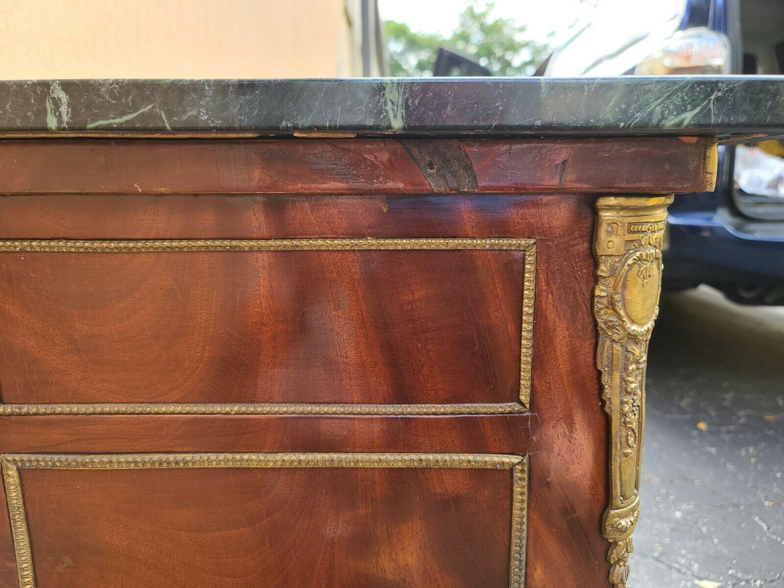 Bronze French Louis XV Marble Top Chest Dresser TV Stand Sideboard w Gilt Ormolu Mounts For Sale