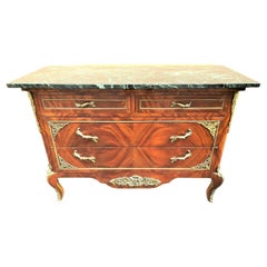 French Louis XV Marble Top Chest Dresser TV Stand Sideboard w Gilt Ormolu Mounts