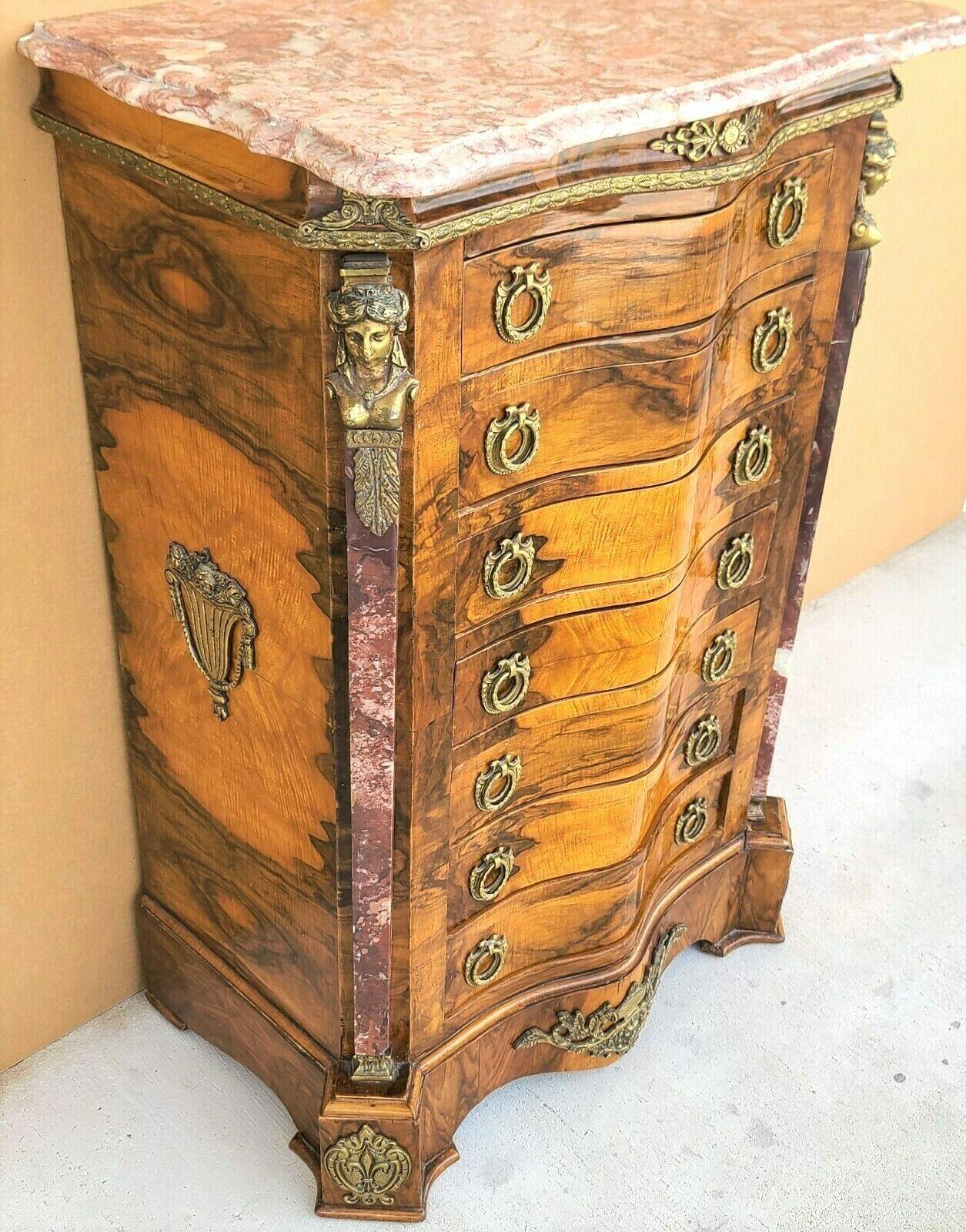 French Louis XV Marble Top Lingerie Chest Dresser with Gilt Ormolu Mounts 1