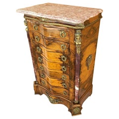 French Louis XV Marble Top Lingerie Chest Dresser with Gilt Ormolu Mounts