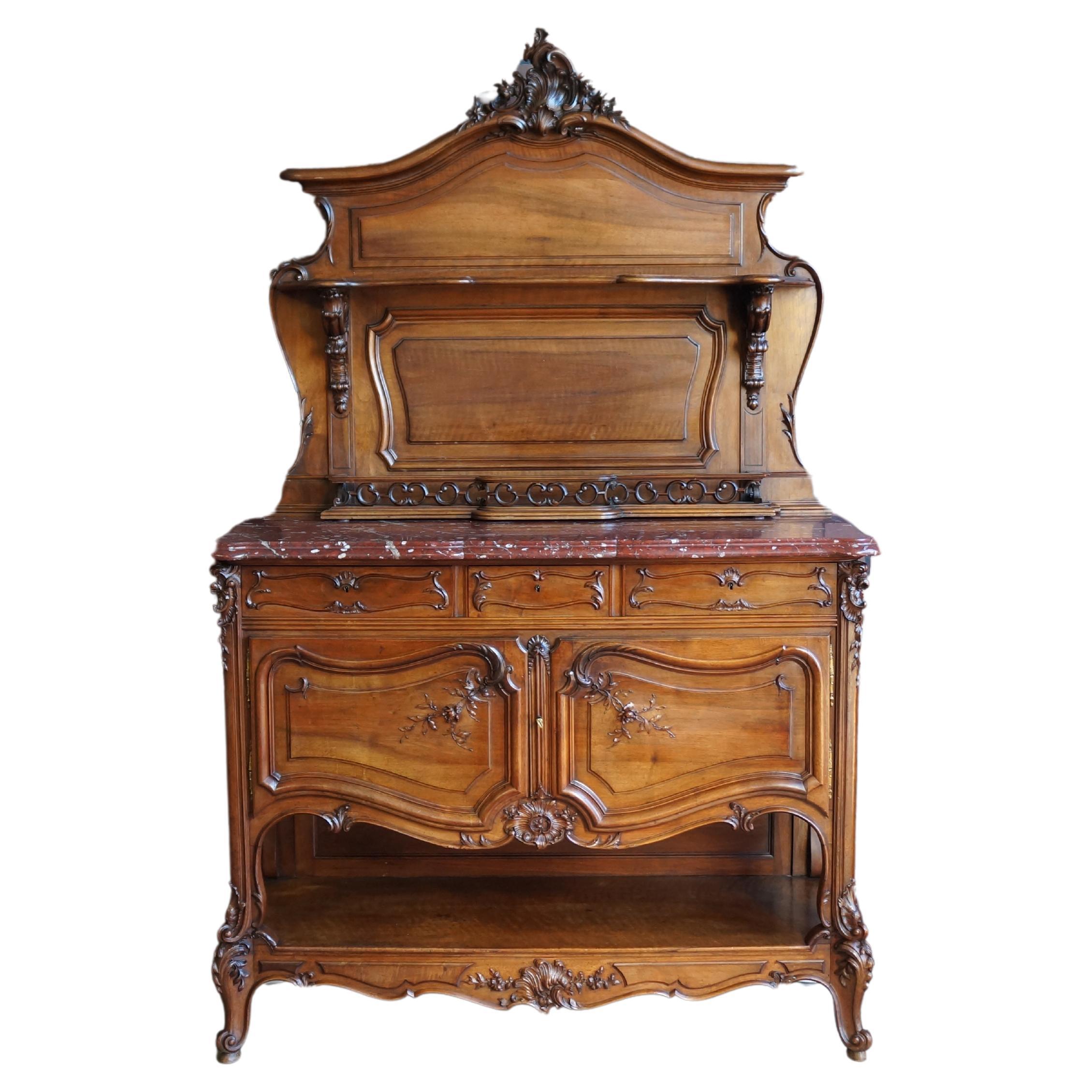 Vaisselier francese Luigi XV con piano in marmo