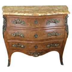 French Louis XV Marquetry 19th Century Walnut Commode with Marble Top