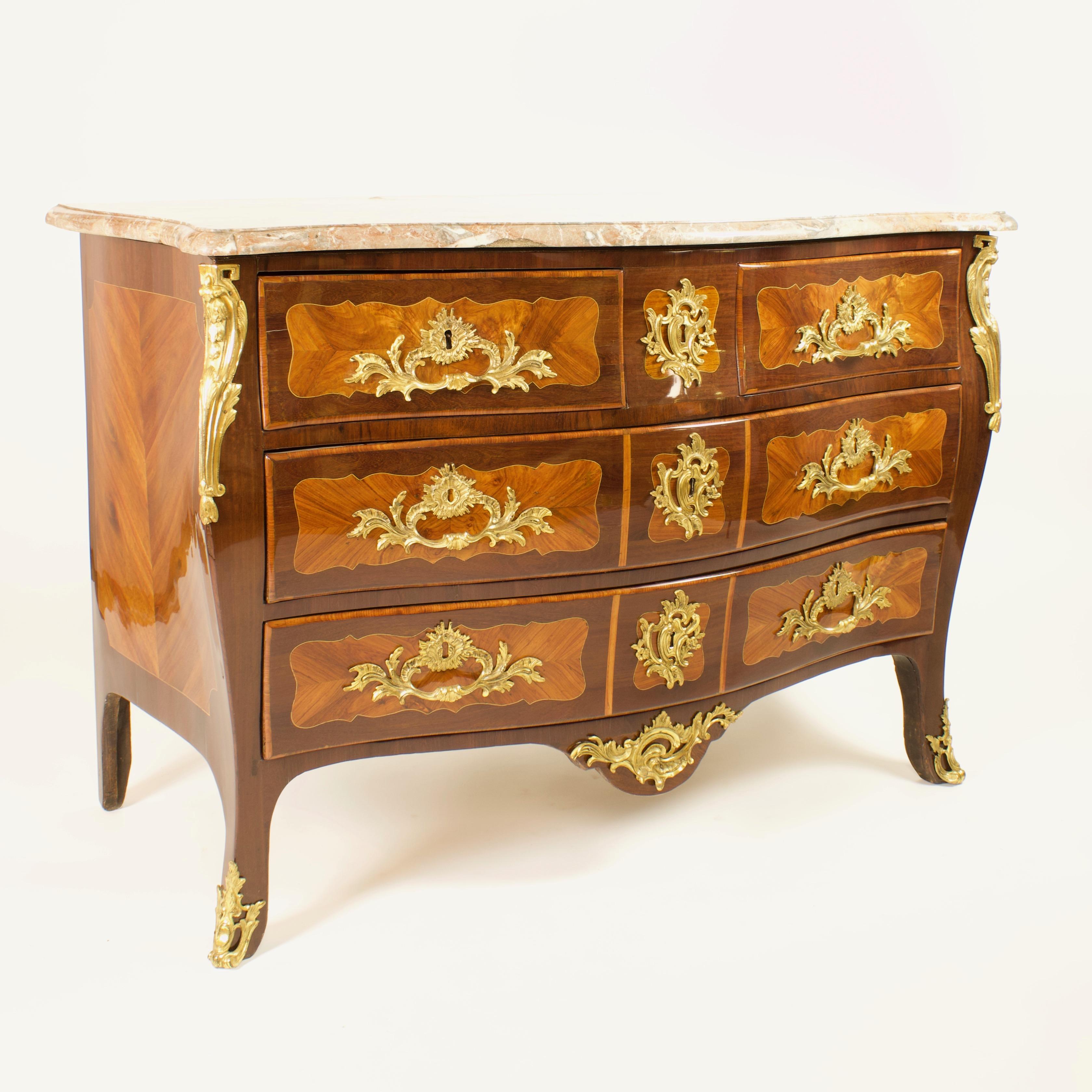 Important French Louis XV Marquetry Gilt-Bronze Commode 'En Tombeau', Stamped 