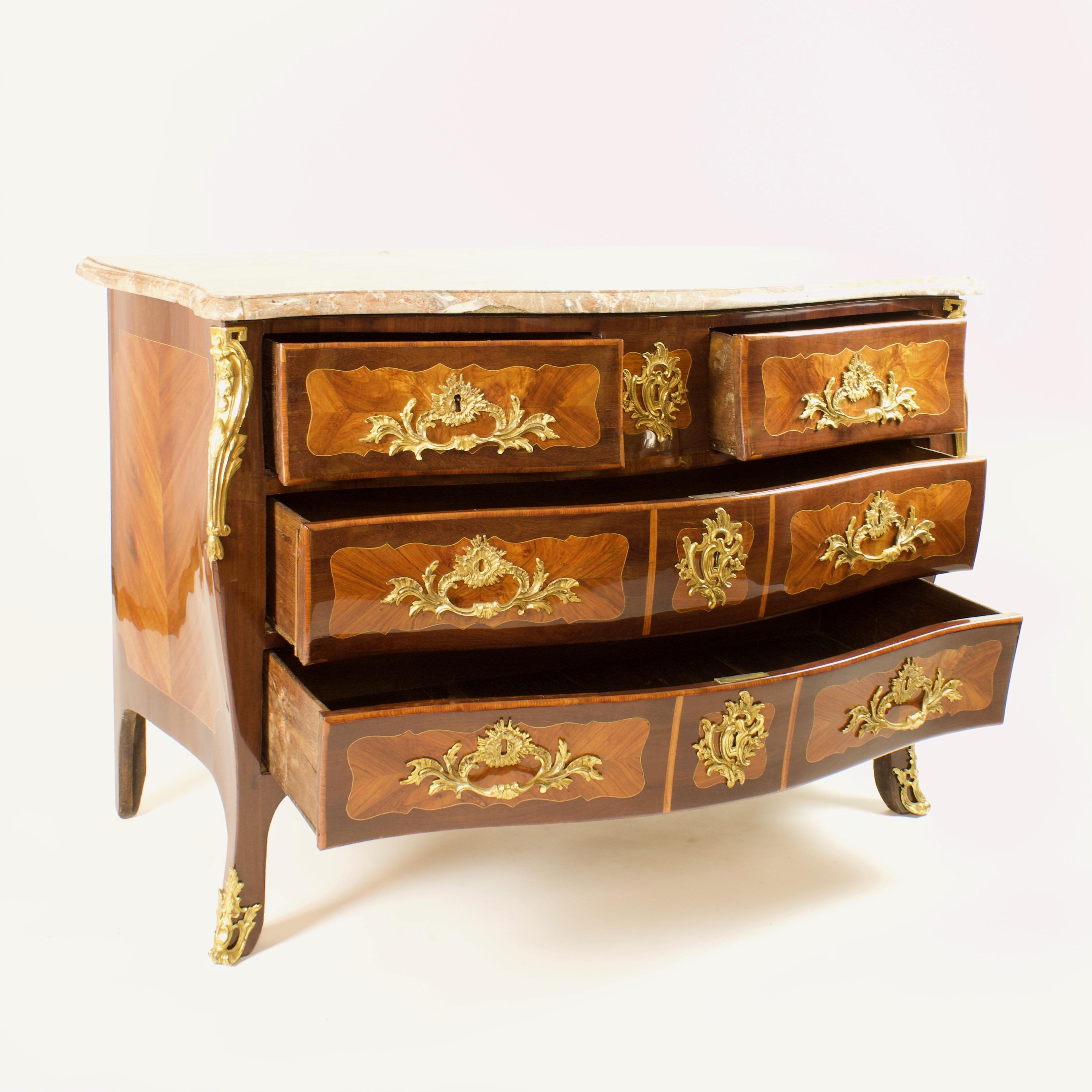French Louis XV Marquetry Gilt-Bronze Commode 'En Tombeau', Stamped 