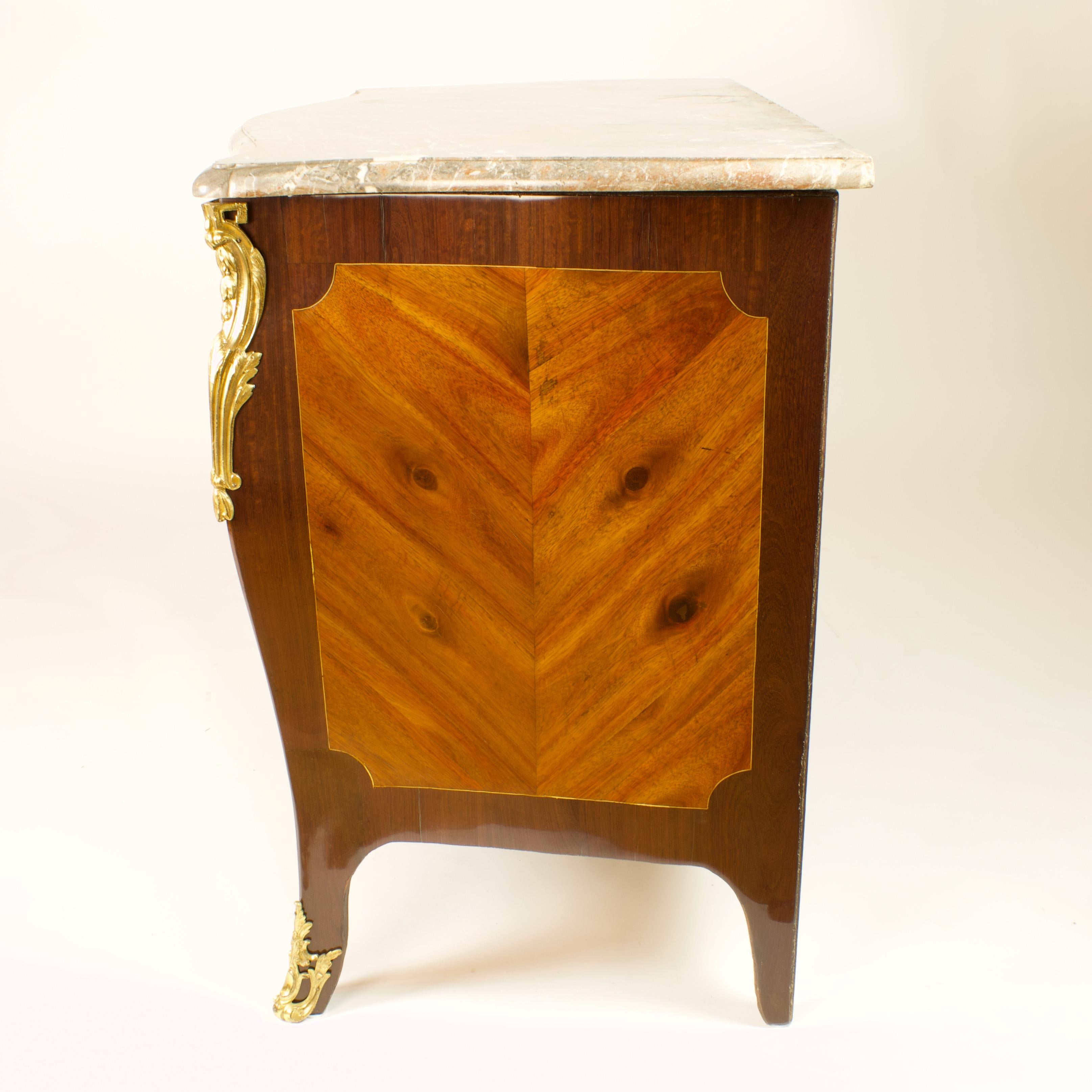 Wood French Louis XV Marquetry Gilt-Bronze Commode 'En Tombeau', Stamped 