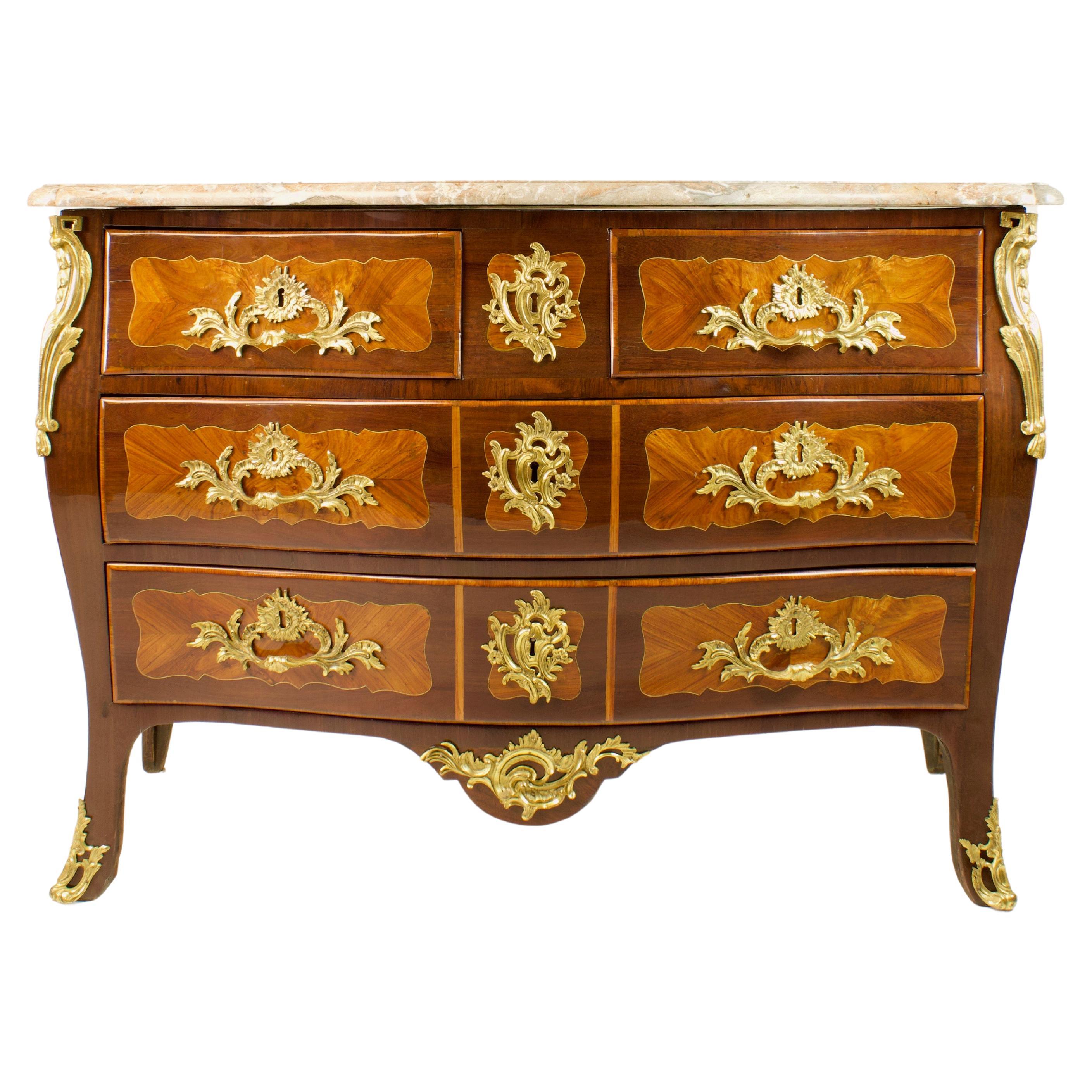 French Louis XV Marquetry Gilt-Bronze Commode 'En Tombeau', Stamped "Birckle" For Sale