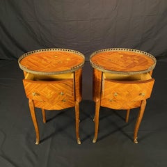 French Louis XV Marquetry Inlaid Vintage Night Stands
