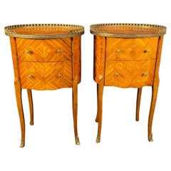 French Louis XV Marquetry Inlaid Vintage Night Stands