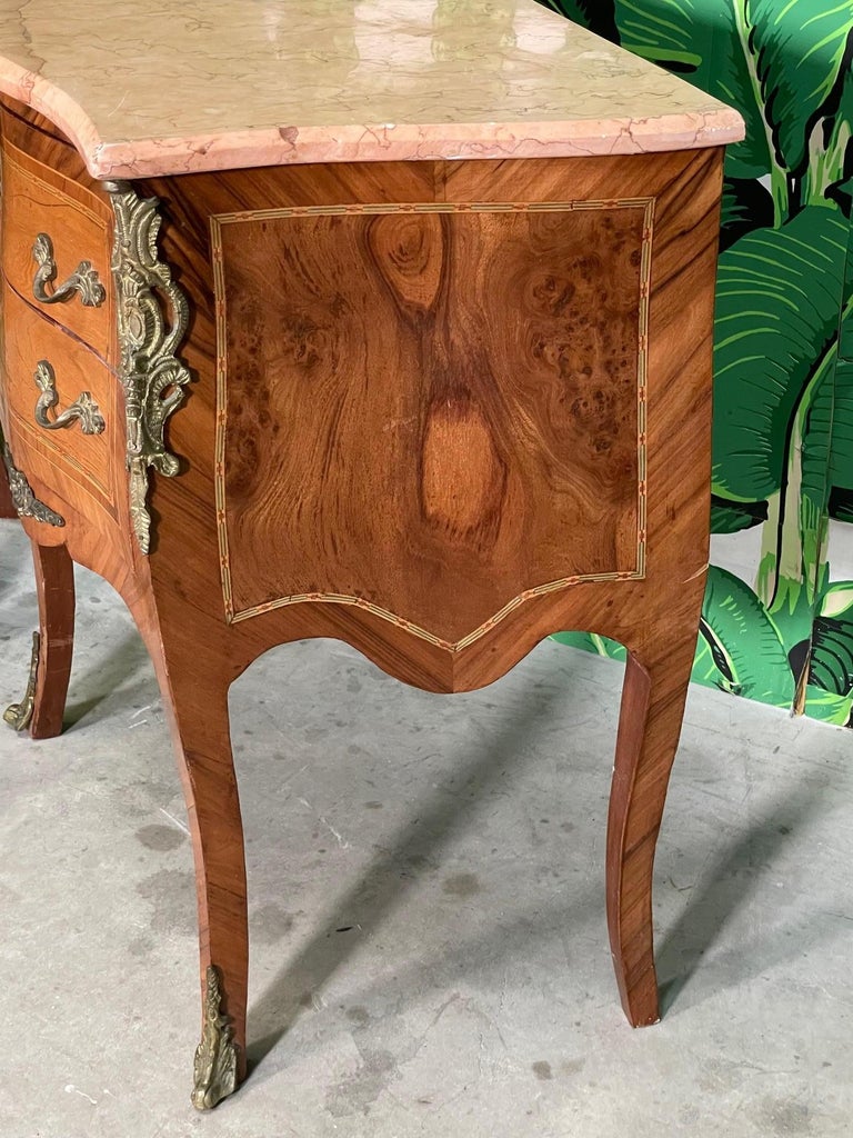 French Louis XV Marquetry Nightstands with Marble Tops, a Pair 3