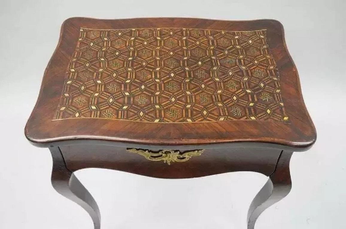 Unknown French Louis XV Napoleon III Rosewood Brass Inlay Vanity Nightstand Sewing Table For Sale
