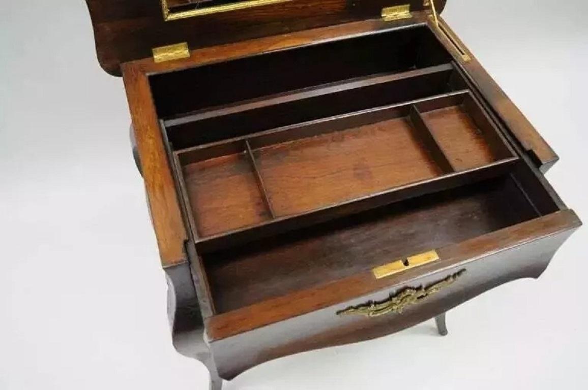 French Louis XV Napoleon III Rosewood Brass Inlay Vanity Nightstand Sewing Table For Sale 3