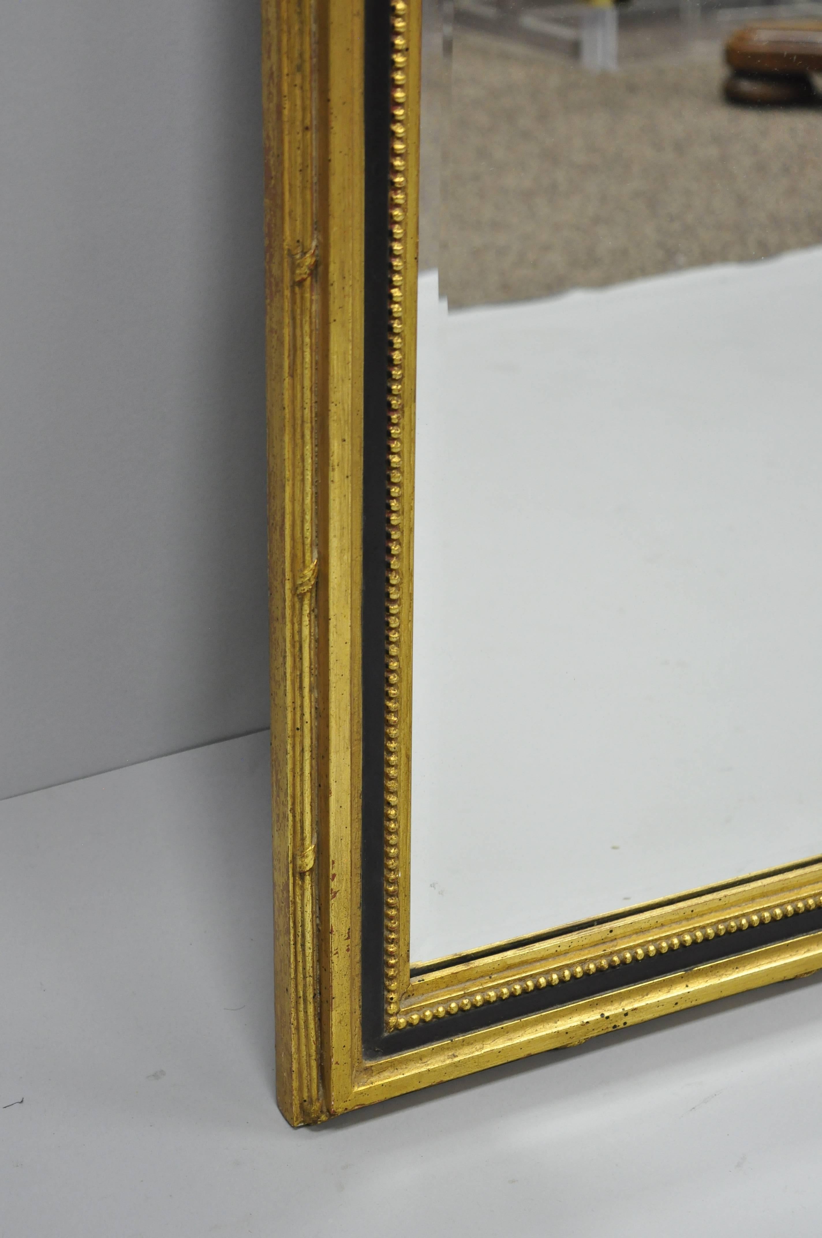 French Louis XV Neoclassical Style Black Gold Giltwood Trumeau Wall Mirror In Good Condition In Philadelphia, PA