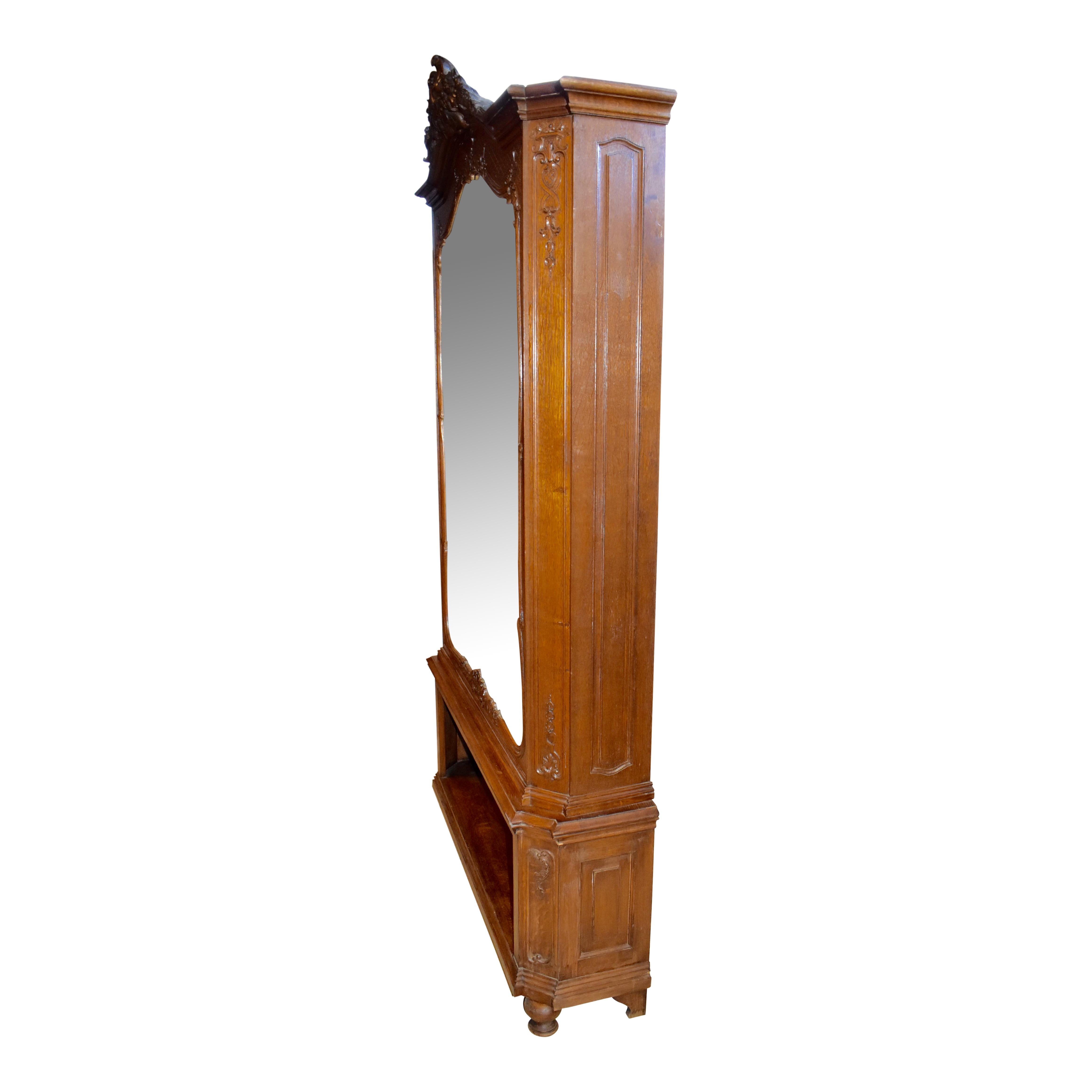 Carved French Louis XV Oak Full-Length Dressing Mirror, Mid-Century For Sale