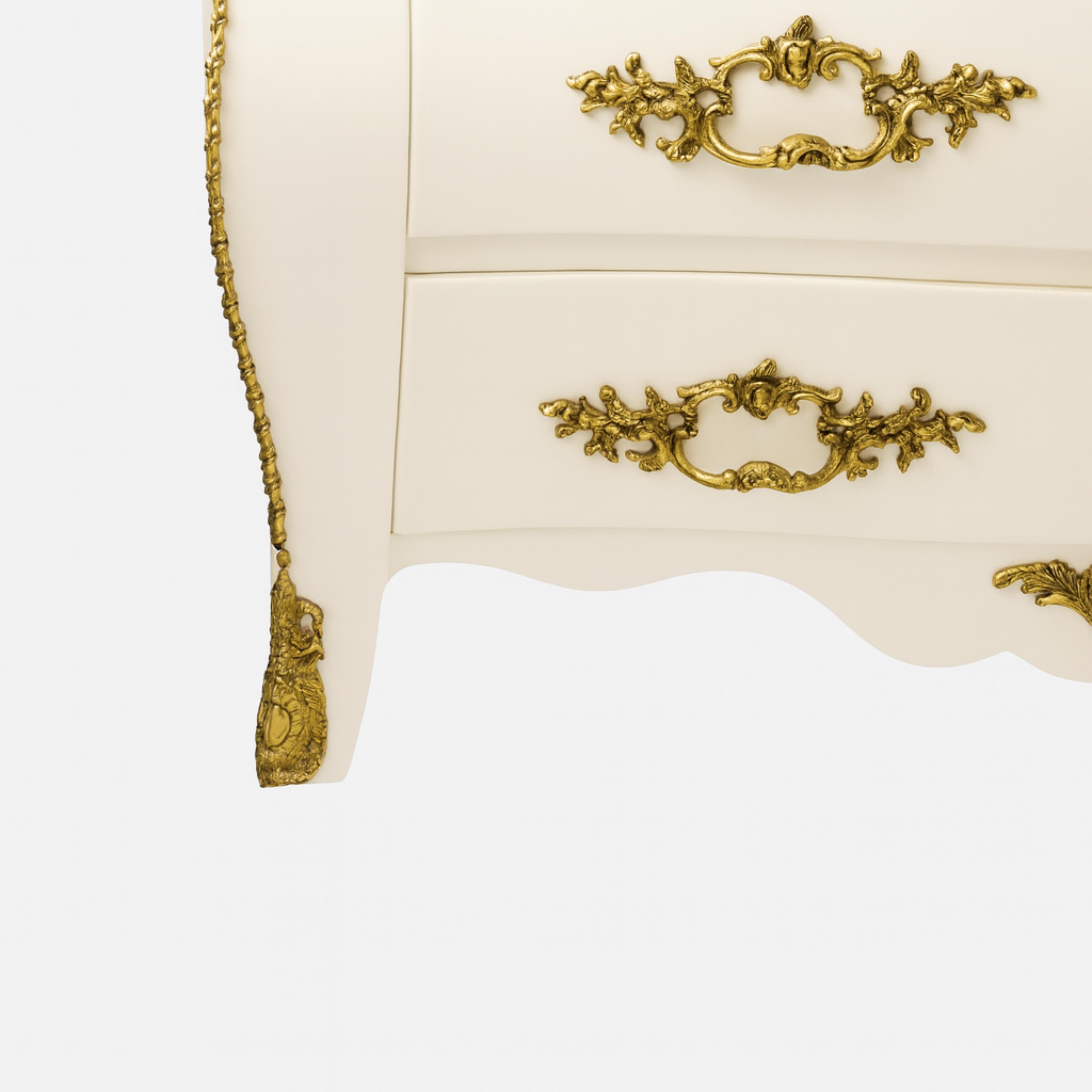 Brass French Louis XV Off White Lacquer Marble-Top Bombe Commode Chest, 19th Century For Sale