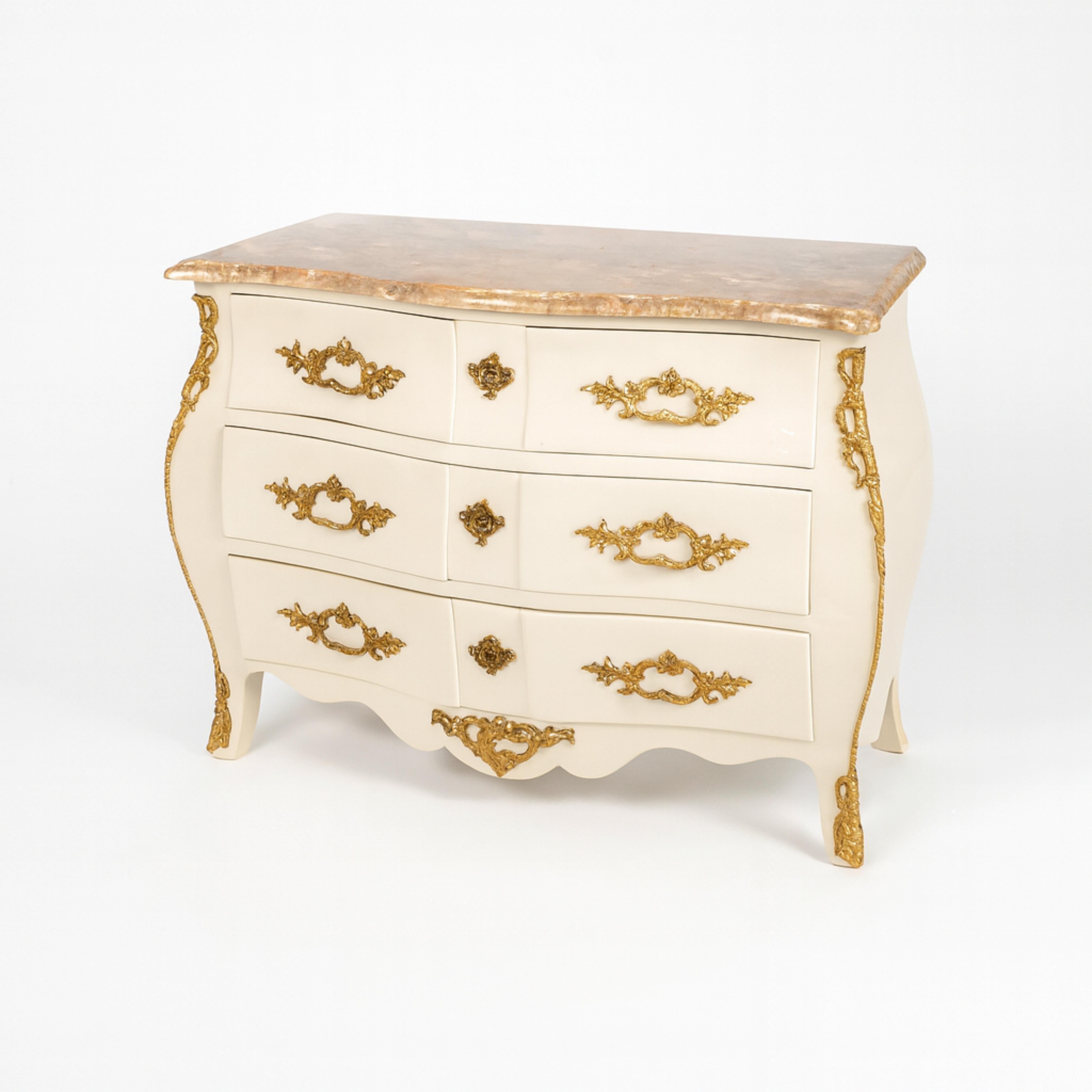 French Louis XV Off White Lacquer Marble-Top Bombe Commode Chest, 19th Century For Sale 3