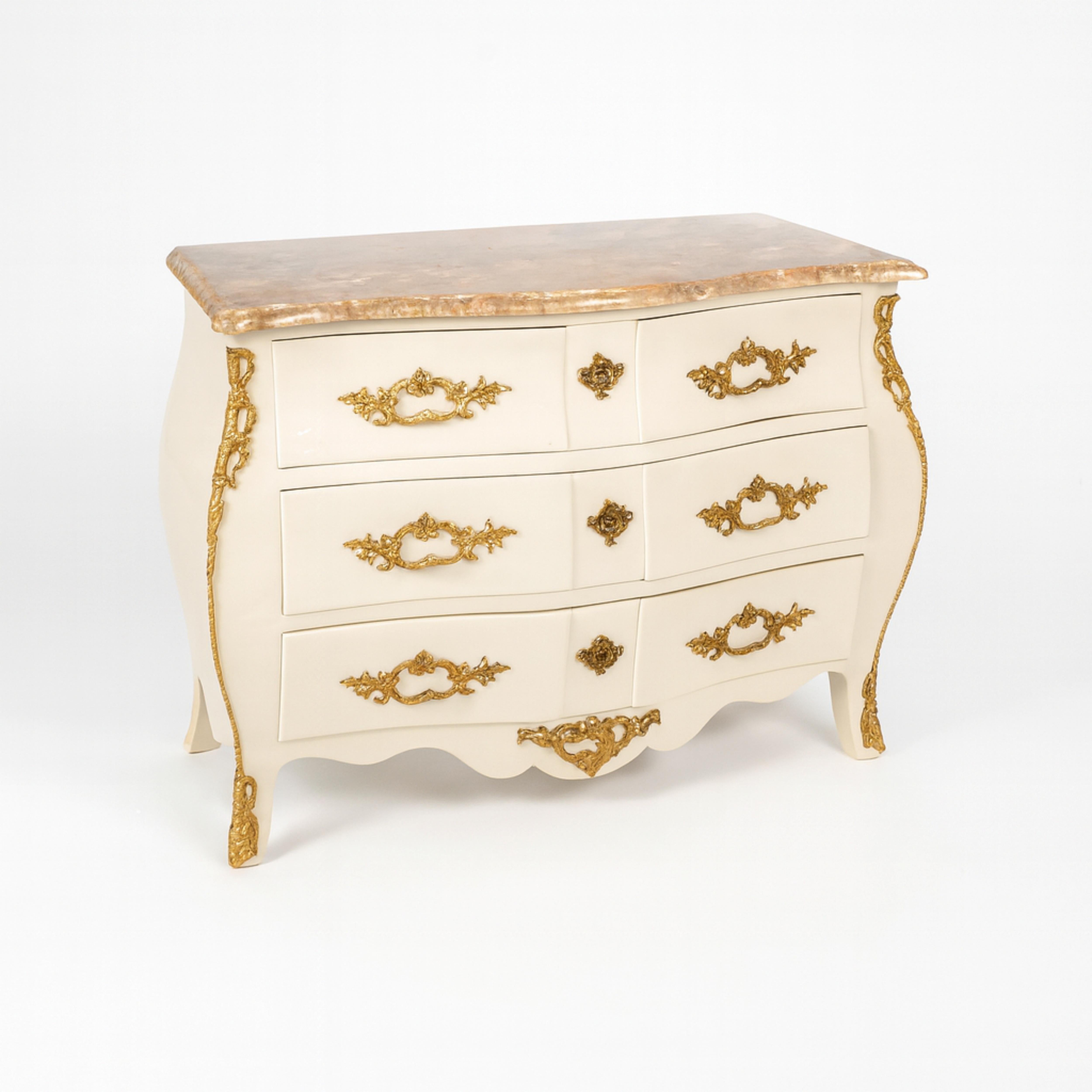 French Louis XV Off White Lacquer Marble-Top Bombe Commode Chest, 19th Century For Sale 4