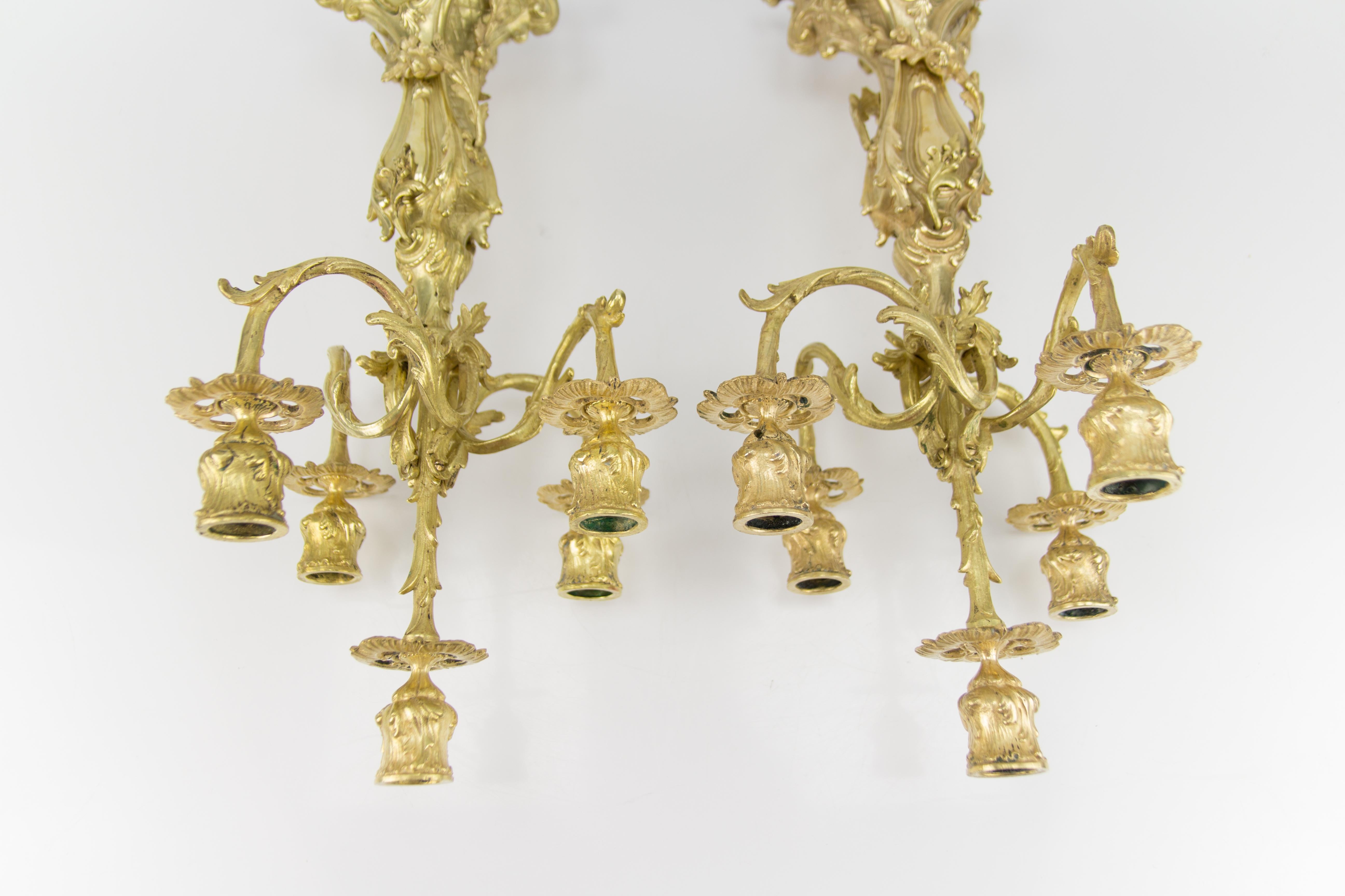 French Louis XV or Rococo Style French Bronze Candelabras with Dolphins, a Pair For Sale 7