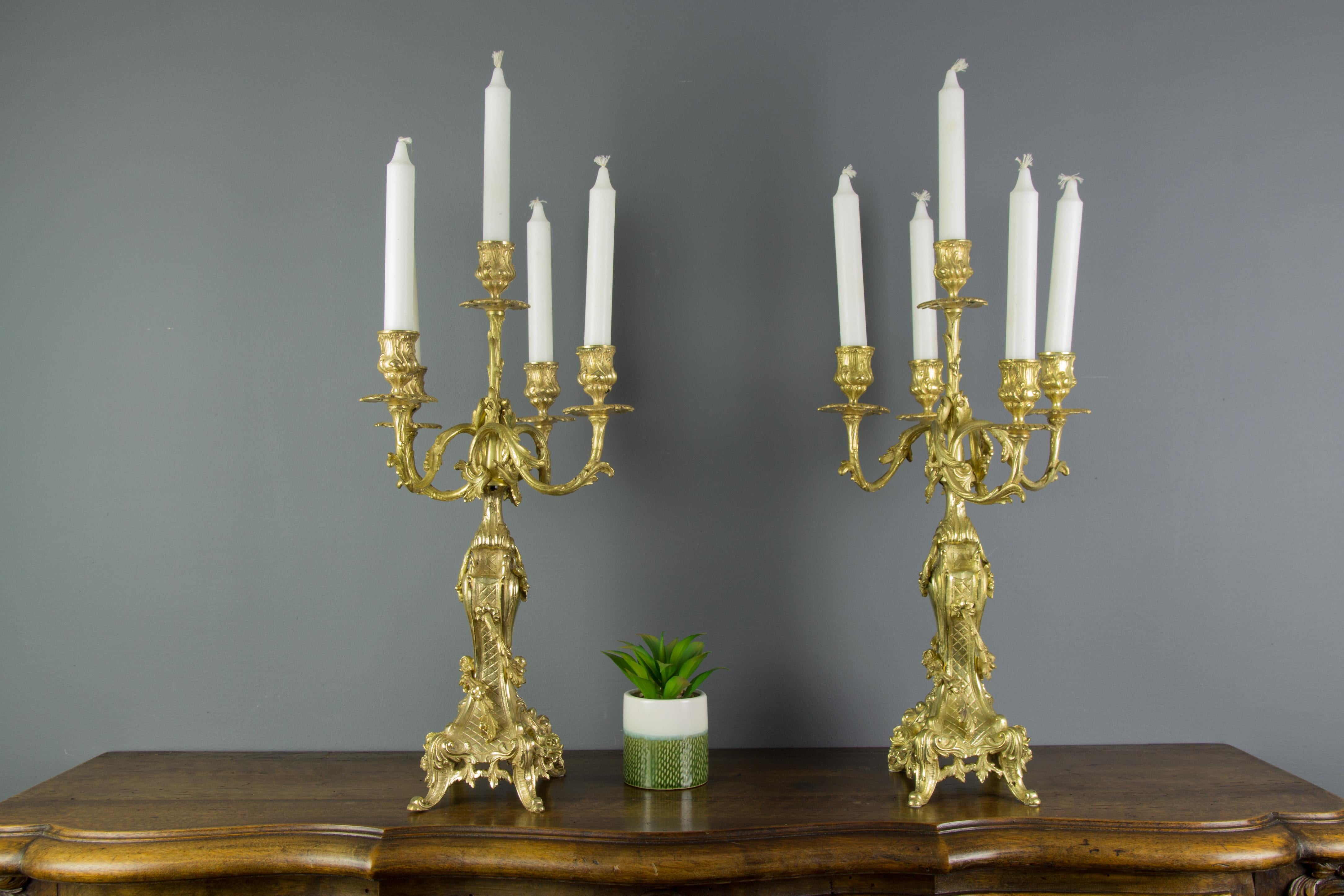 French Louis XV or Rococo Style French Bronze Candelabras with Dolphins, a Pair For Sale 16