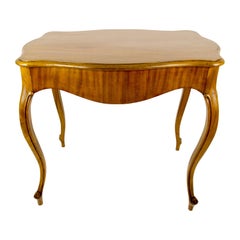 French Louis XV or Rococo Style Light Brown Walnut Wood Table, circa 1930s