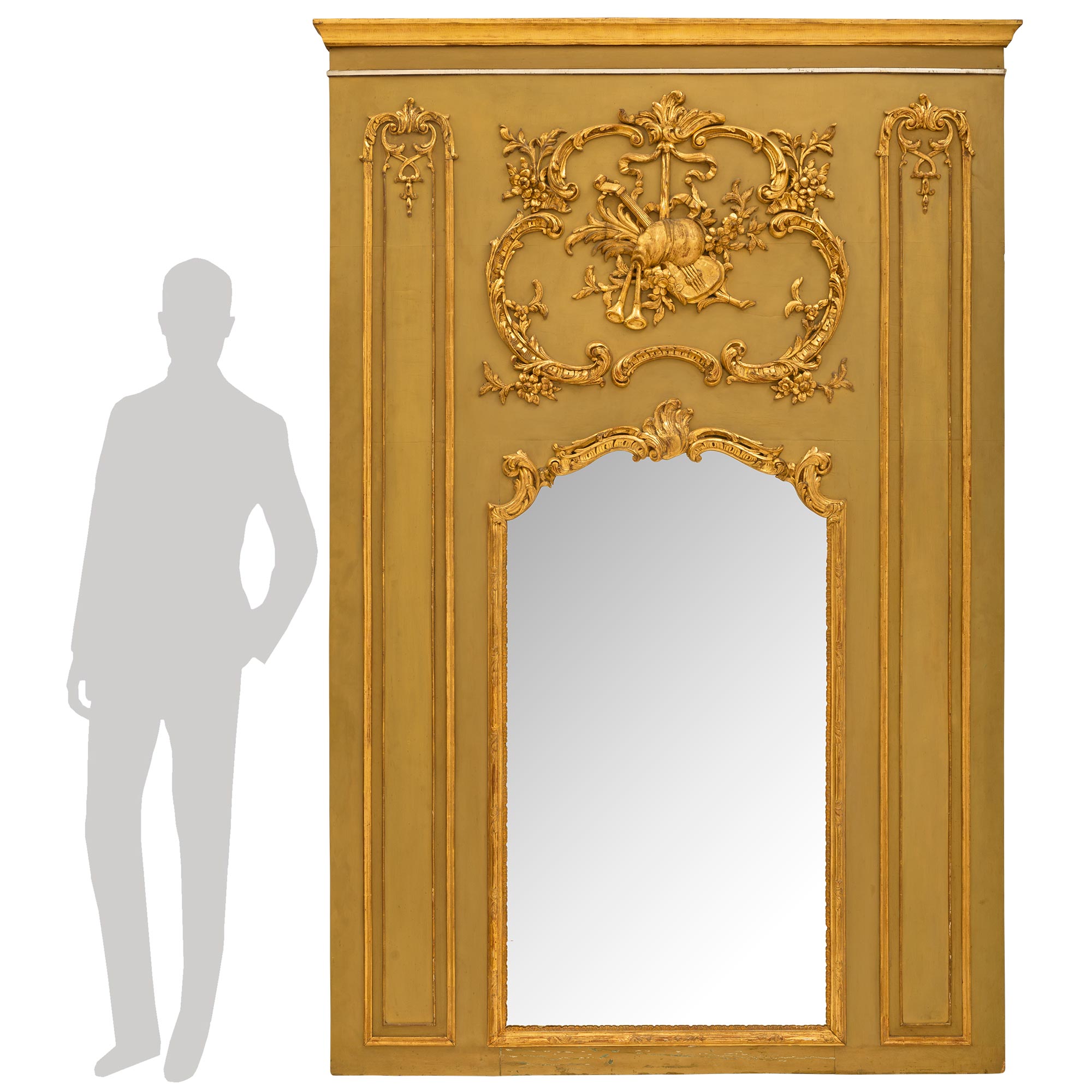French Louis XV or xvi Style Giltwood Trumeau For Sale