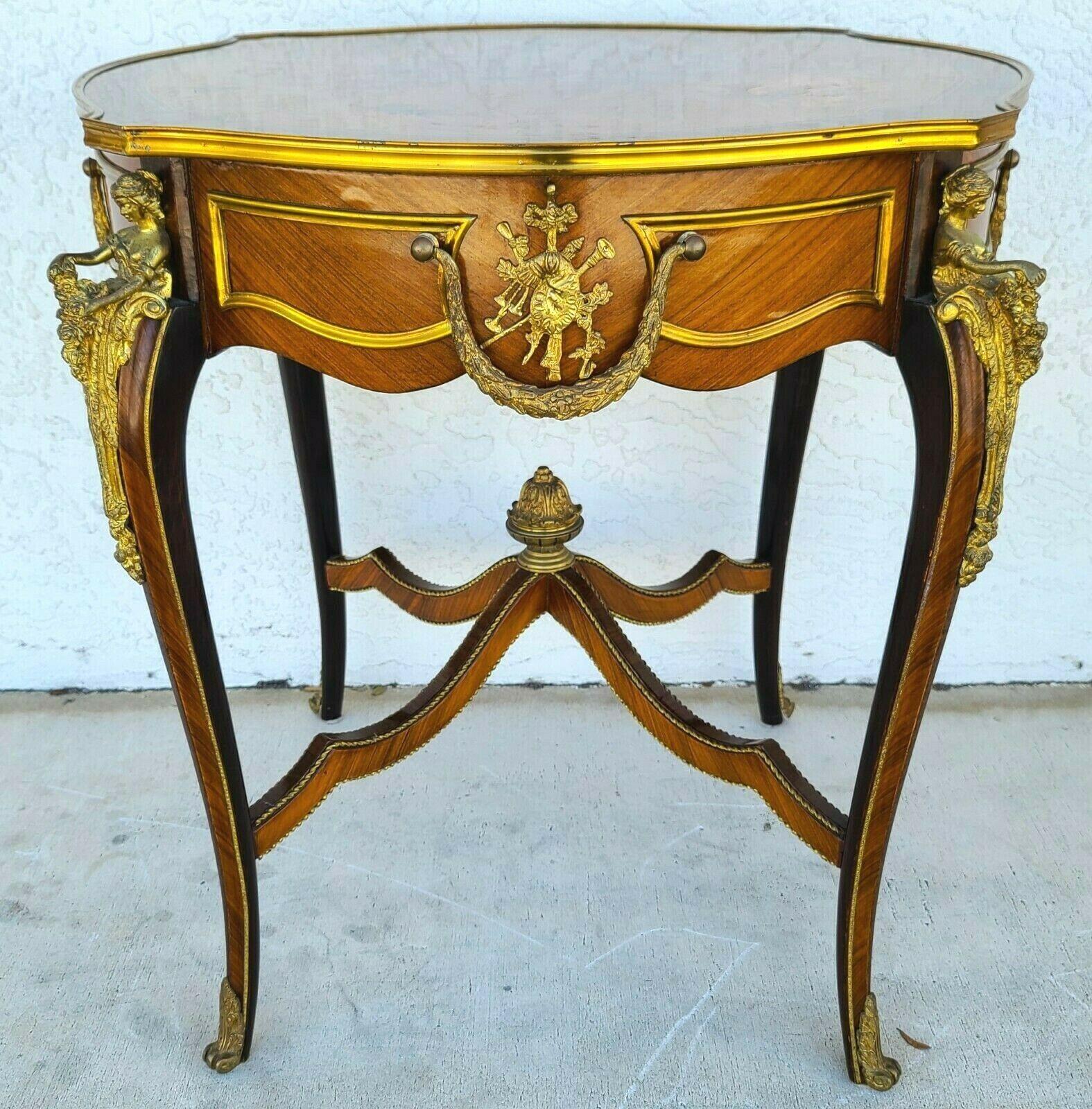 Bronze French Louis XV Ormolu & Marquetry Occasional Accent Table